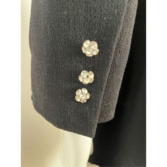 Black Baby Doll Bib Long Coat Sz XS 100% Wool Mushroom Bejeweled Buttons - Picture 8 of 11